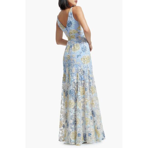 Dress The Population Samira Embellished Chiffon Gown Sky Multi Size Medium NWT - Picture 10 of 16